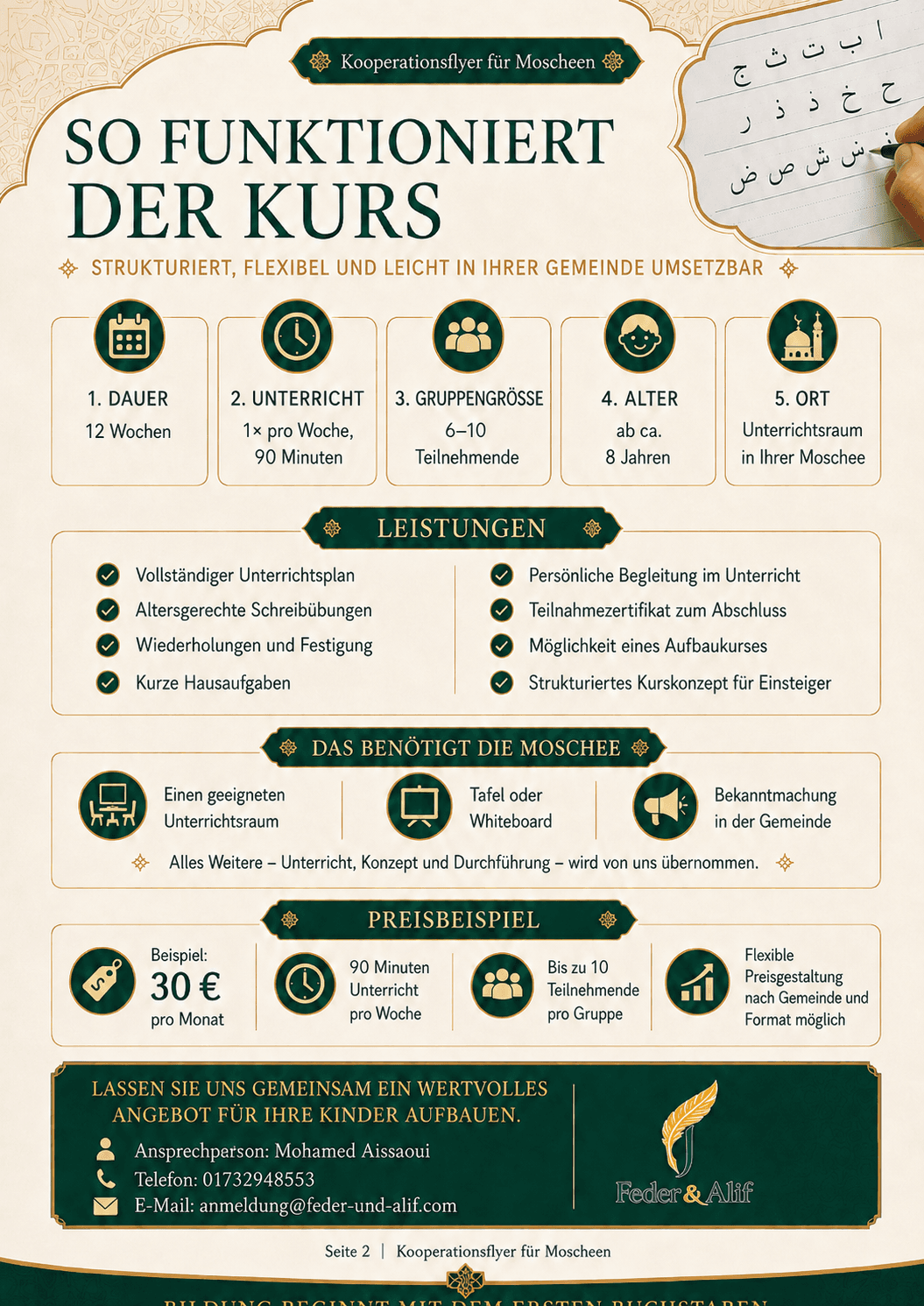 Übersicht zum Ablauf und zu den Leistungen des Kurses